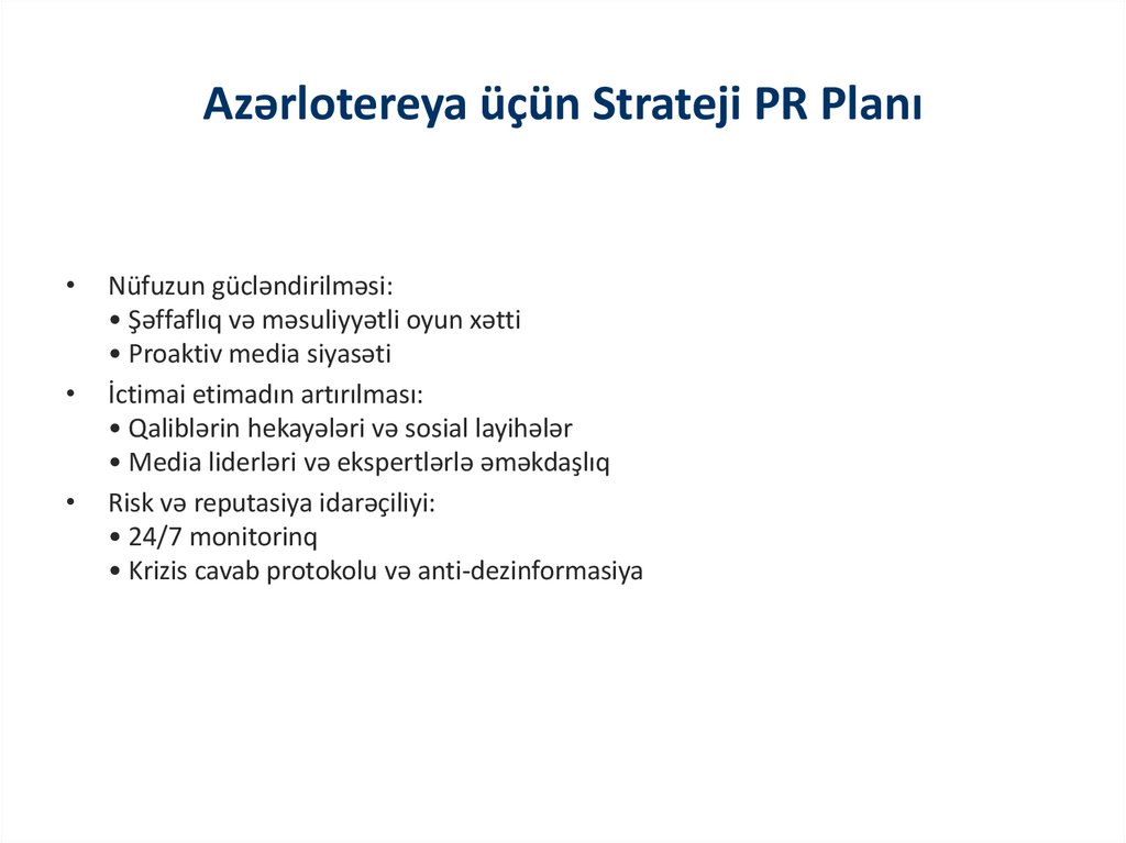 Azərlotereya üçün Strateji PR Planı