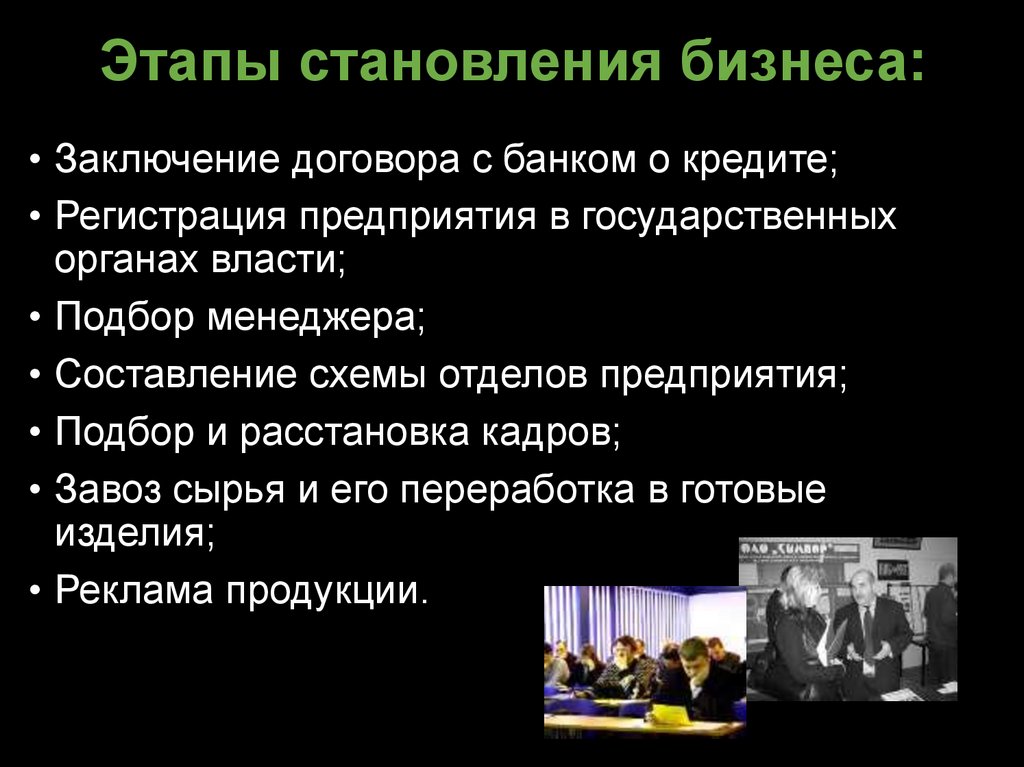 Этапы становления бизнеса: