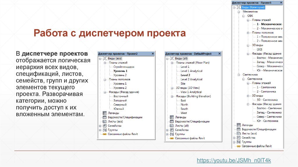 Работа с диспетчером проекта