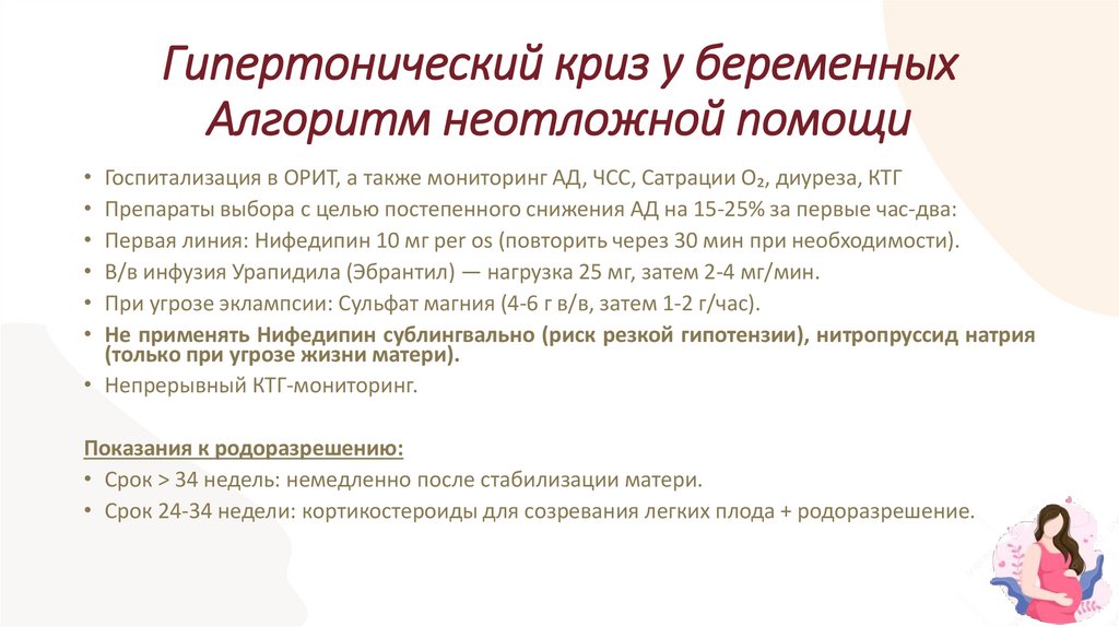 Гипертонический криз у беременных Алгоритм неотложной помощи