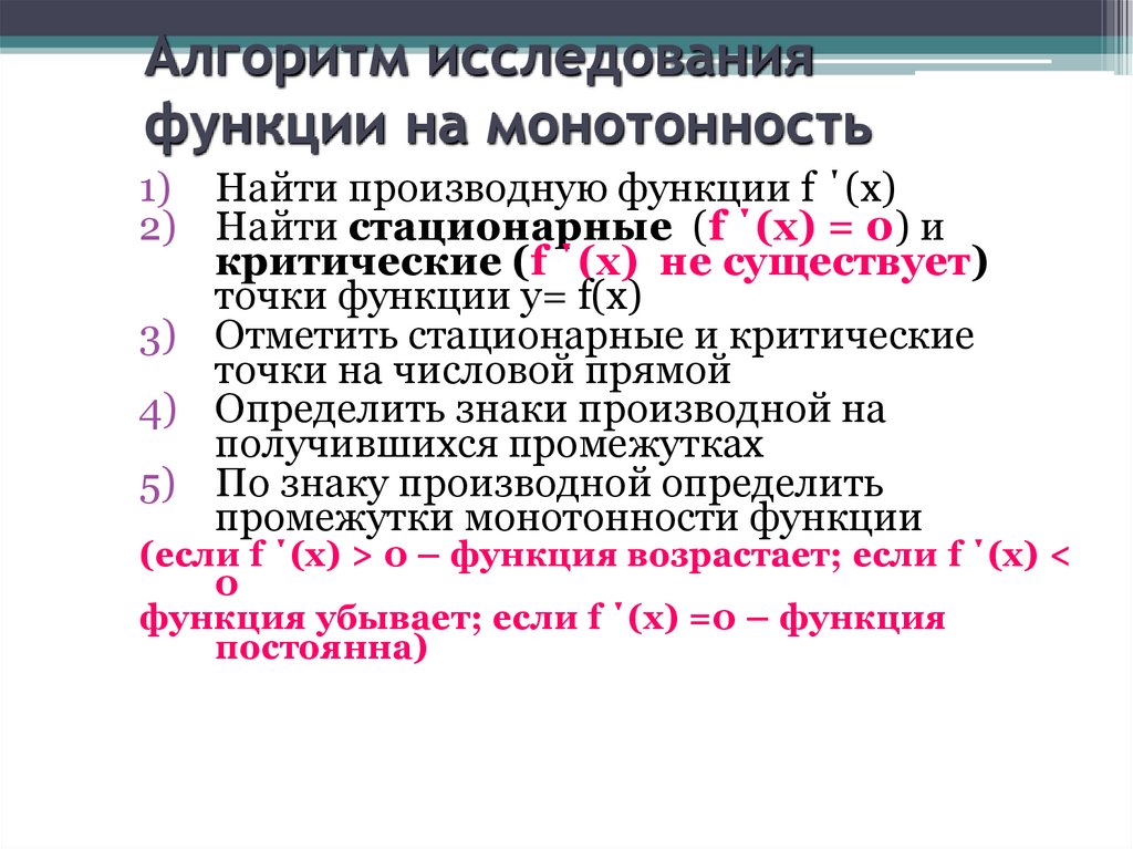 Алгоритм исследования функции на монотонность