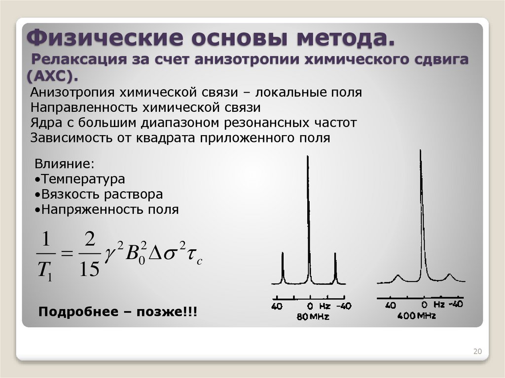 Физические основы метода. Релаксация за счет анизотропии химического сдвига (АХС).