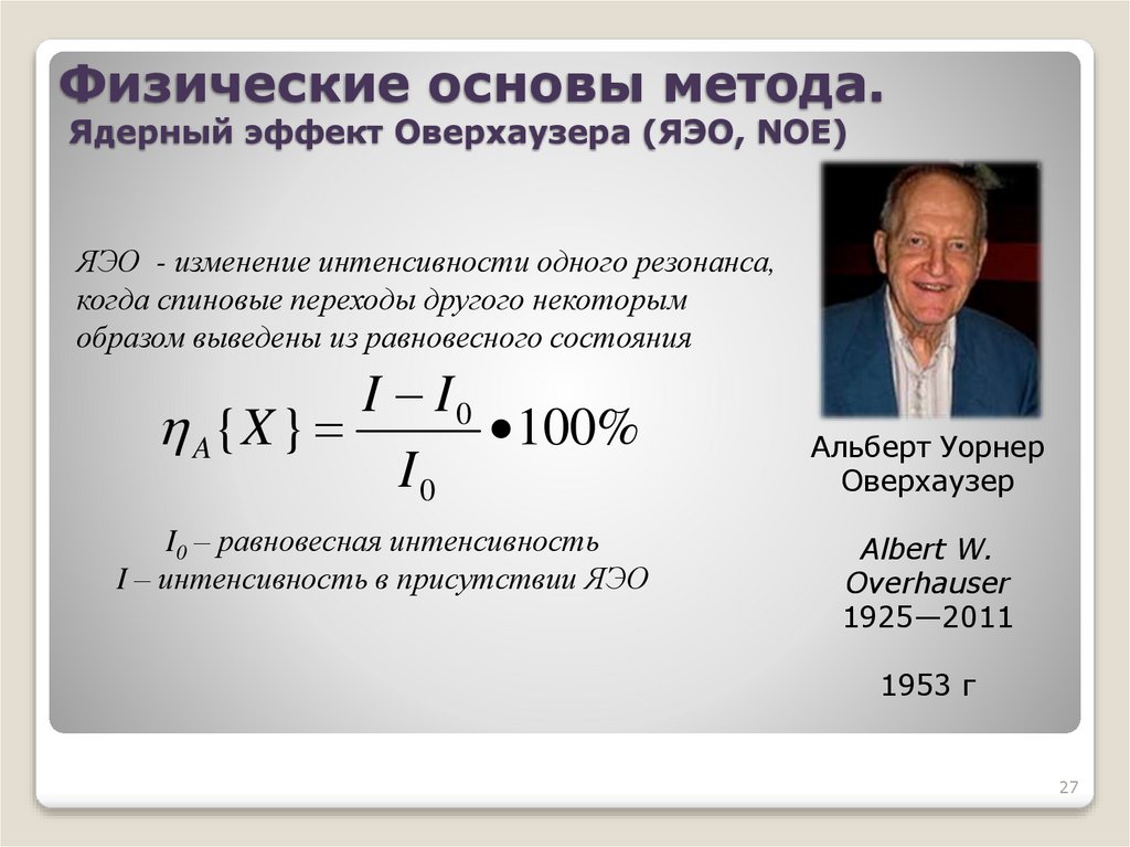 Физические основы метода. Ядерный эффект Оверхаузера (ЯЭО, NOE)