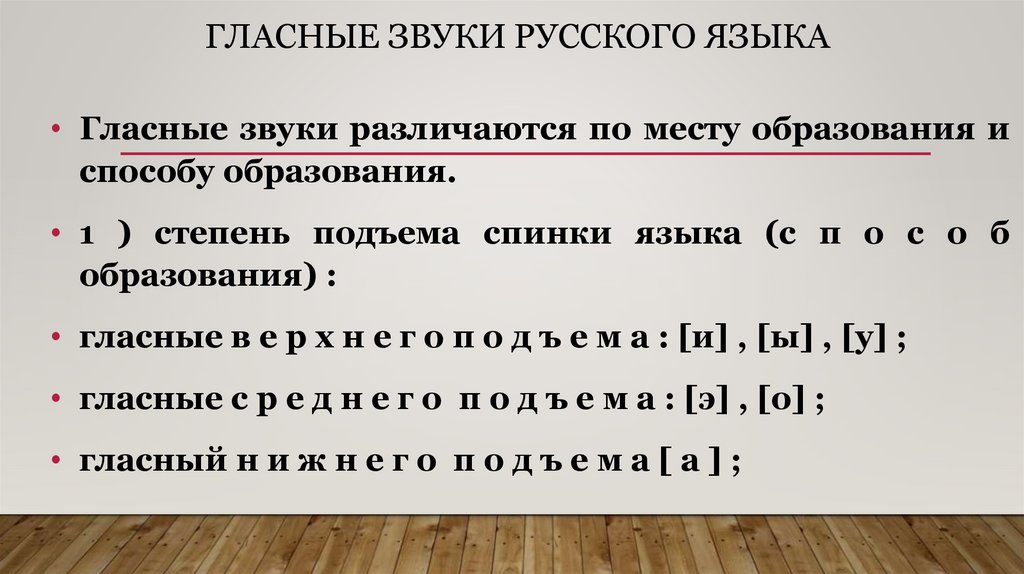 Гласные звуки русского языка