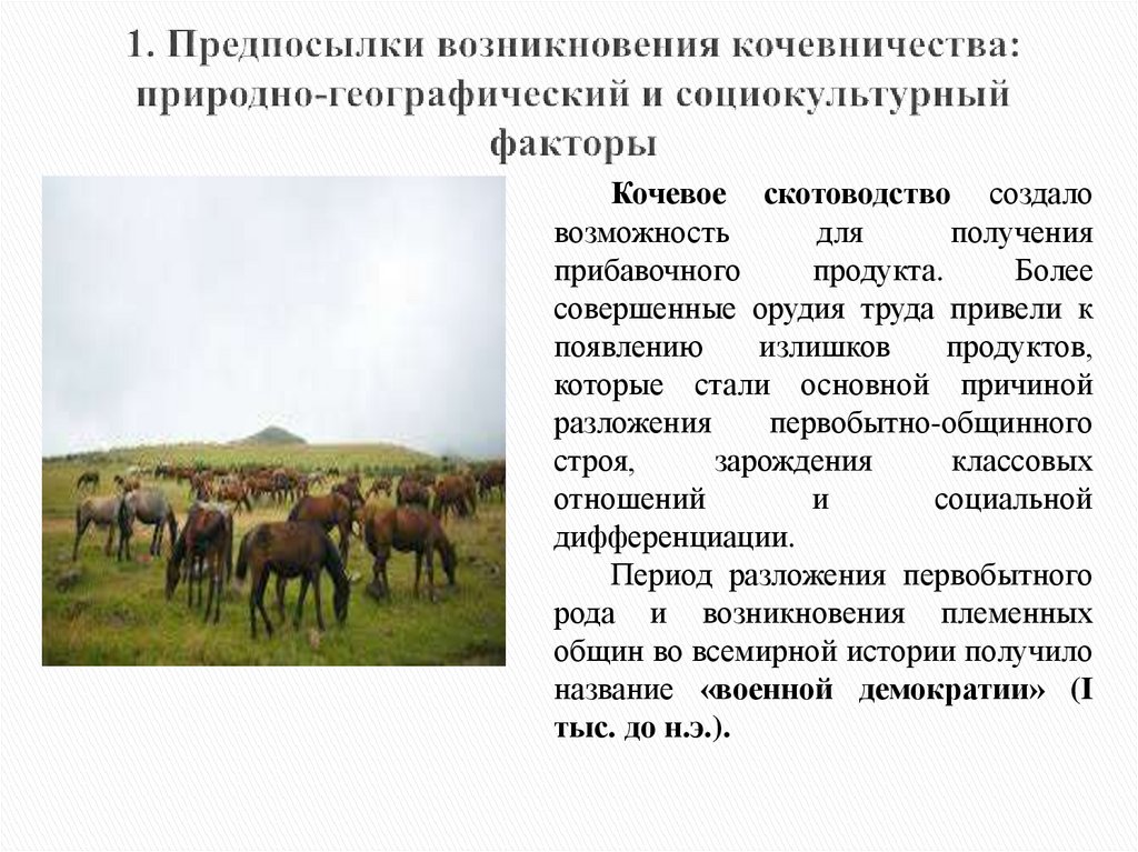 1. Предпосылки возникновения кочевничества: природно-географический и социокультурный факторы