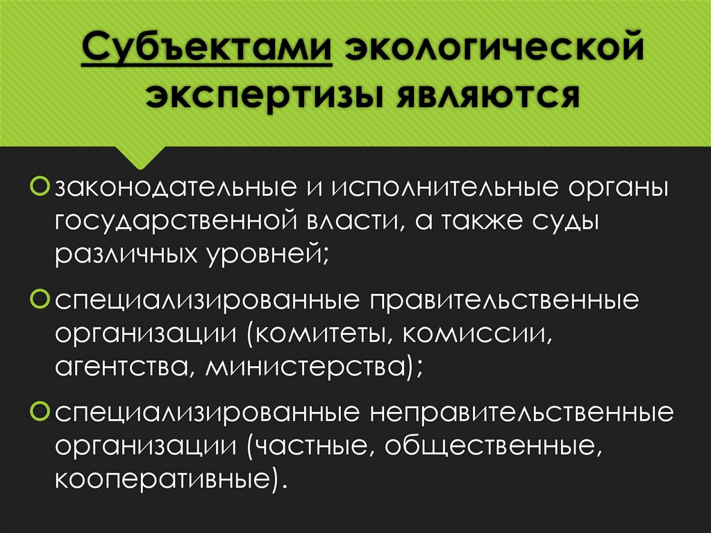 Субъектами экологической экспертизы являются