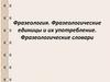Фразеология. Фразеологические единицы и их употребление. Фразеологические словари