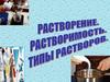 Растворение. Растворимость. Типы растворов