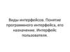 Виды интерфейсов. Понятие программного интерфейса, его назначение. Интерфейс пользователя