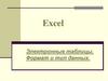 Excel. Электронные таблицы. Формат и тип данных