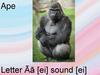 Ape. Letter Āā [ei] sound [ei]